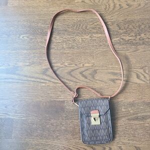 Marco M Kelly Crossbody Brown Monogram Cell Phone  Bag With Snap Closure